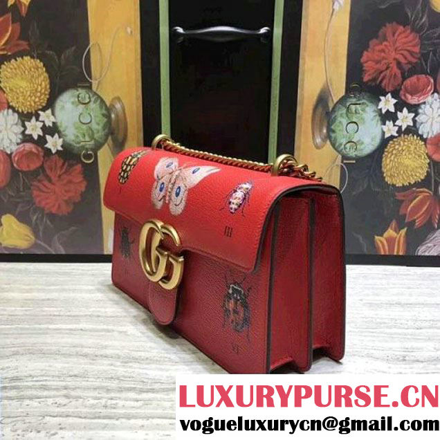Gucci Ottilia leather GG Marmont Bag Red 2017 (2A068-7100812 )