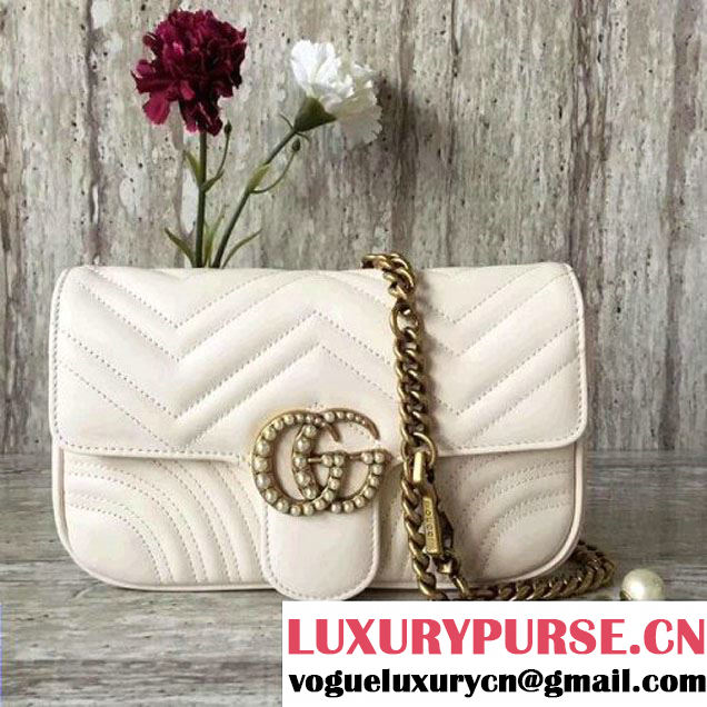 Gucci GG Marmont Chain Belt Bag With Pearls 476809 White 2017 (SLP-70100803 )