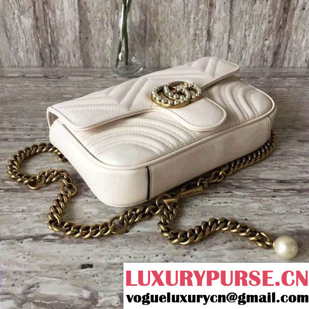 Gucci GG Marmont Chain Belt Bag With Pearls 476809 White 2017 (SLP-70100803 )