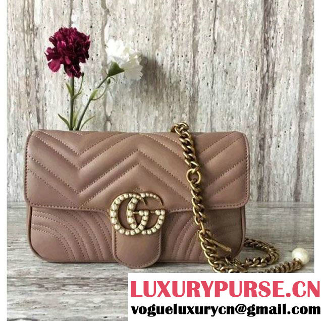 Gucci GG Marmont Chain Belt Bag With Pearls 476809 Nude 2017 (SLP-70100802 )