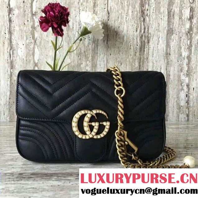 Gucci GG Marmont Chain Belt Bag With Pearls 476809 Black 2017 (SLP-70100801 )