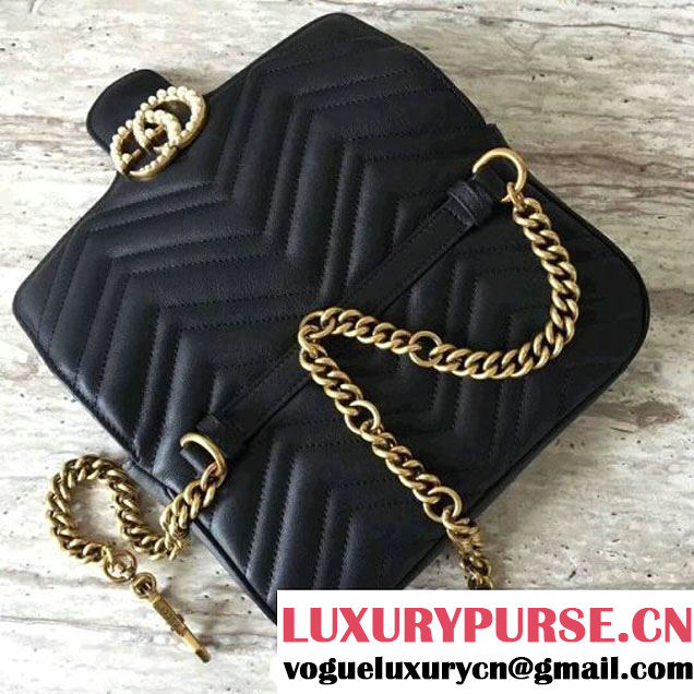 Gucci GG Marmont Chain Belt Bag With Pearls 476809 Black 2017 (SLP-70100801 )