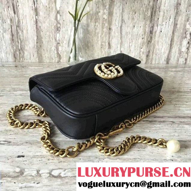 Gucci GG Marmont Chain Belt Bag With Pearls 476809 Black 2017 (SLP-70100801 )