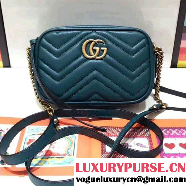 Gucci 448065 GG Marmont Matelassé Chevron Mini Chain Shoulder Camera Bag Green 2017 (SPM-7092814 )