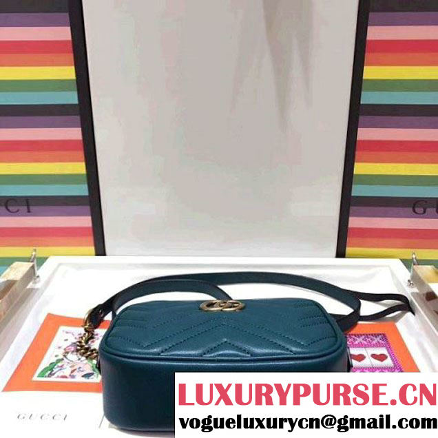 Gucci 448065 GG Marmont Matelassé Chevron Mini Chain Shoulder Camera Bag Green 2017 (SPM-7092814 )