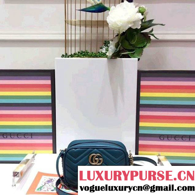 Gucci 448065 GG Marmont Matelassé Chevron Mini Chain Shoulder Camera Bag Green 2017 (SPM-7092814 )