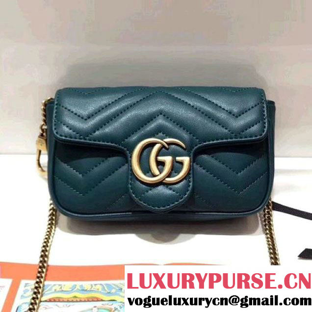 Gucci GG Marmont Matelassé Chevron Super Mini Chain Shoulder Bag 476433 Green 2017 (SPM-7092813 )