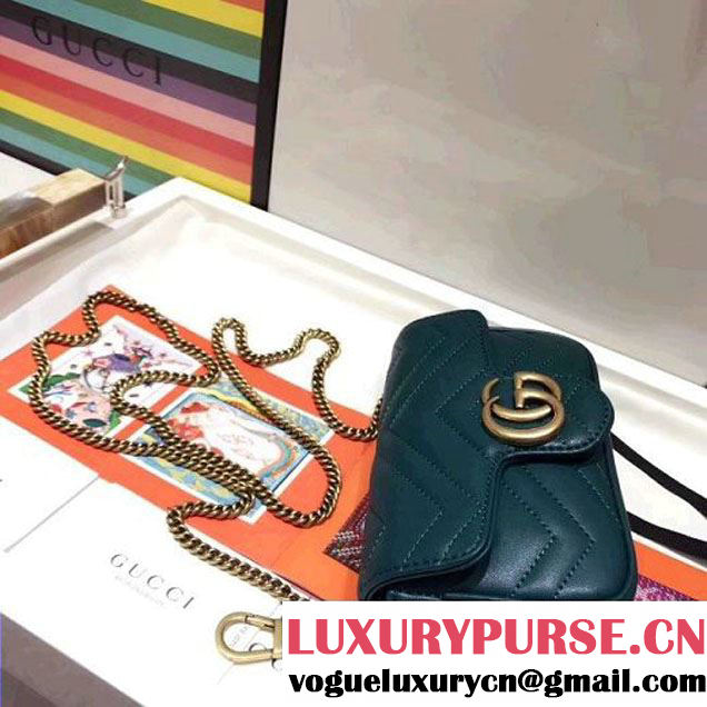 Gucci GG Marmont Matelassé Chevron Super Mini Chain Shoulder Bag 476433 Green 2017 (SPM-7092813 )