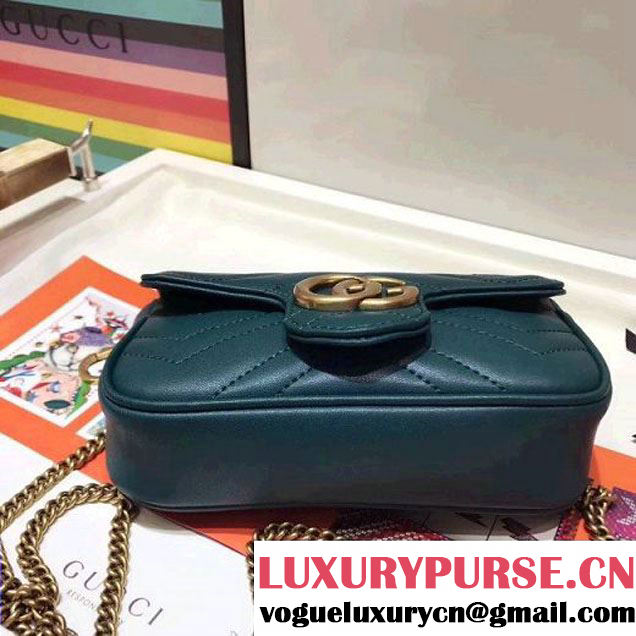 Gucci GG Marmont Matelassé Chevron Super Mini Chain Shoulder Bag 476433 Green 2017 (SPM-7092813 )