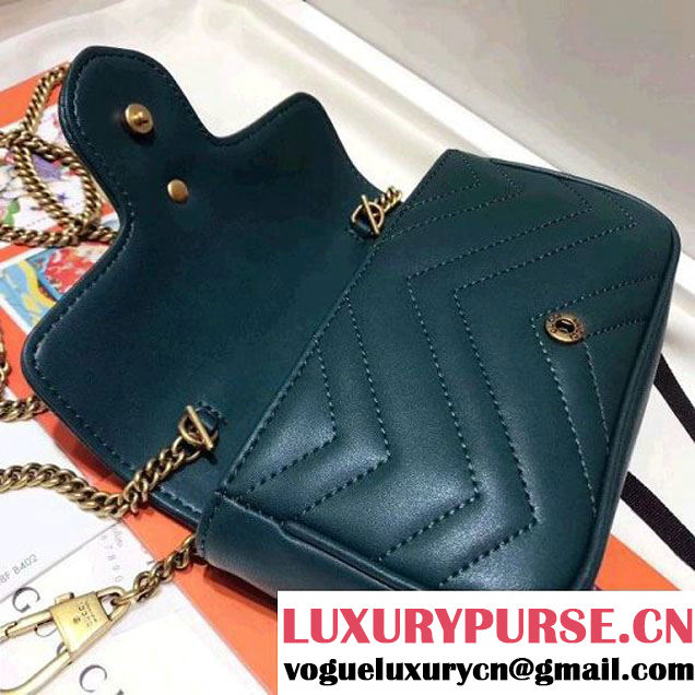 Gucci GG Marmont Matelassé Chevron Super Mini Chain Shoulder Bag 476433 Green 2017 (SPM-7092813 )