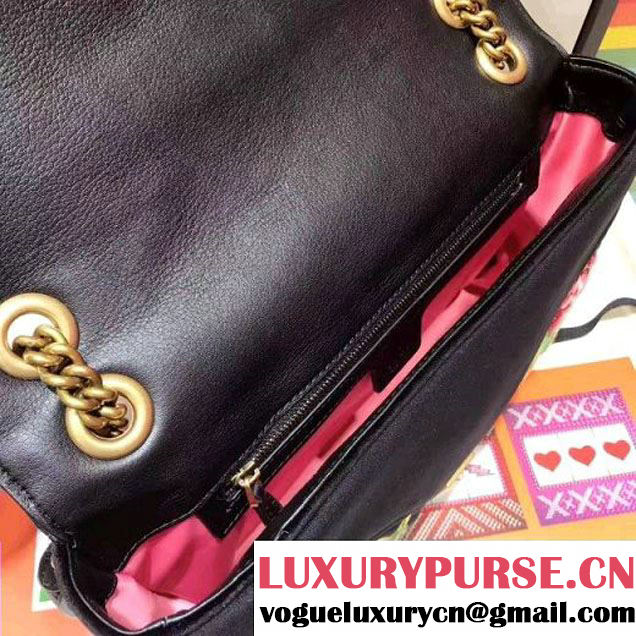 Gucci GG Marmont Embroidered Pearl "Loved" Applique Velvet Medium Bag 443496 Black 2017 (SPM-7092812 )