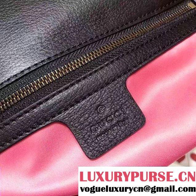 Gucci GG Marmont Embroidered Pearl "Loved" Applique Velvet Medium Bag 443496 Black 2017 (SPM-7092812 )