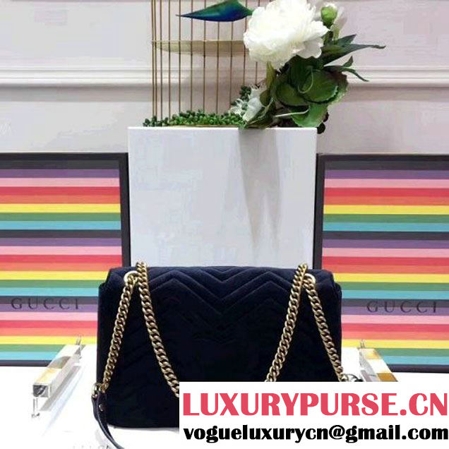 Gucci GG Marmont Embroidered Pearl "Loved" Applique Velvet Medium Bag 443496 Black 2017 (SPM-7092812 )
