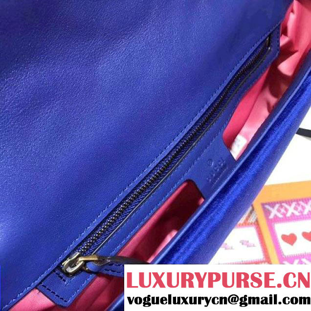 Gucci GG Marmont Embroidered "Modern" Applique Velvet Medium Bag 443496 Blue 2017 (SPM-7092811 )
