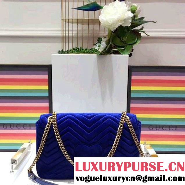 Gucci GG Marmont Embroidered "Modern" Applique Velvet Medium Bag 443496 Blue 2017 (SPM-7092811 )