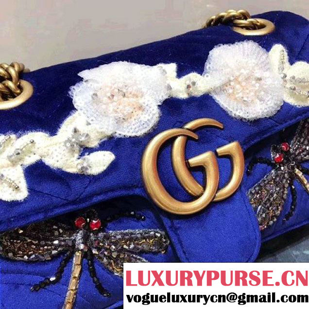 Gucci GG Marmont Embroidered Velvet Mini Bag 446744 Royal Blue 2017 (SPM-7092809 )
