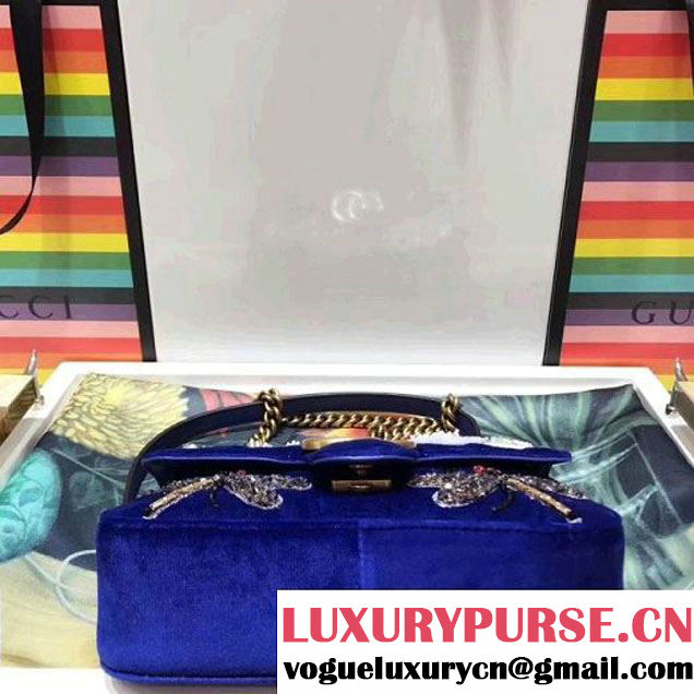 Gucci GG Marmont Embroidered Velvet Mini Bag 446744 Royal Blue 2017 (SPM-7092809 )