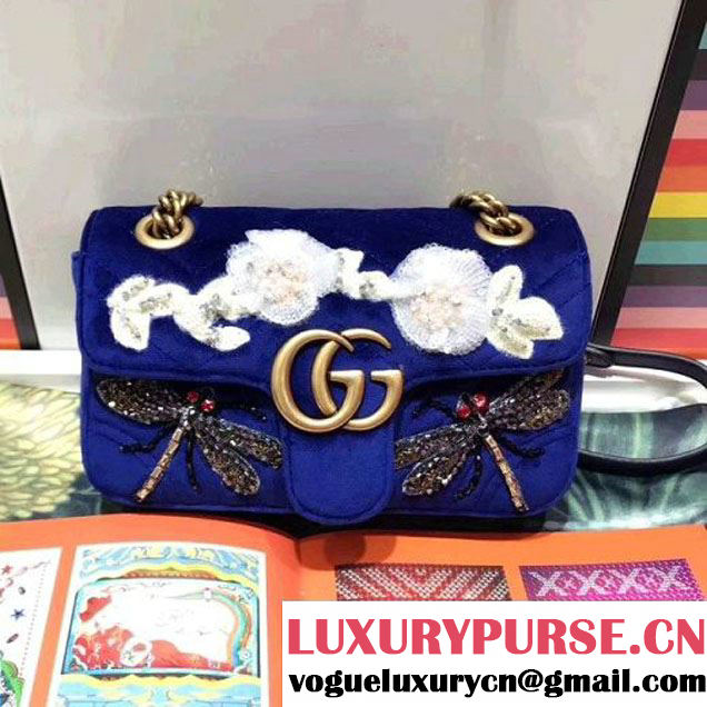 Gucci GG Marmont Embroidered Velvet Mini Bag 446744 Royal Blue 2017 (SPM-7092809 )