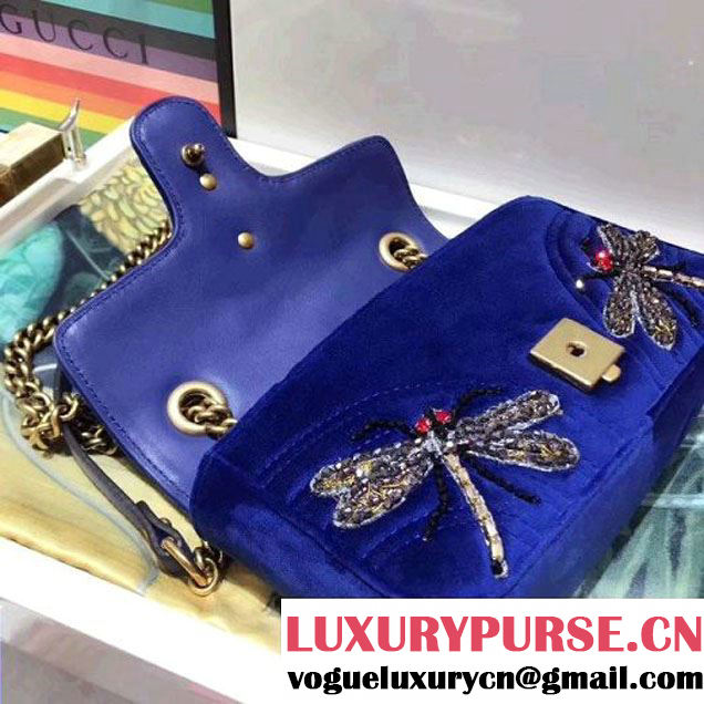 Gucci GG Marmont Embroidered Velvet Mini Bag 446744 Royal Blue 2017 (SPM-7092809 )