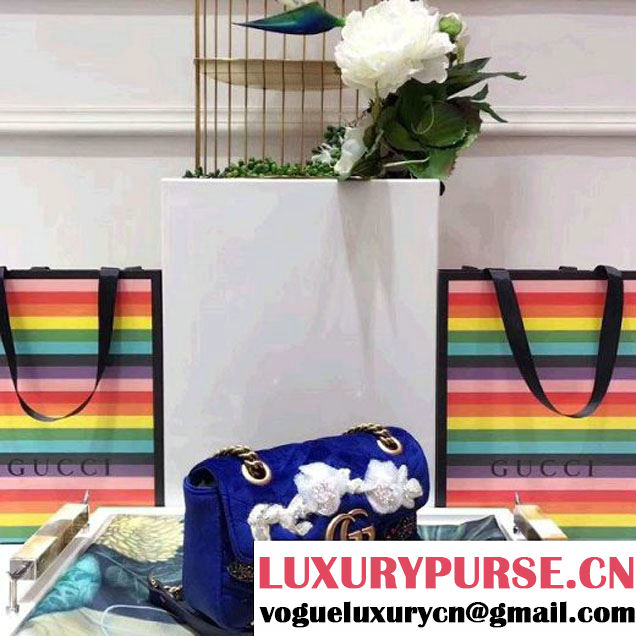 Gucci GG Marmont Embroidered Velvet Mini Bag 446744 Royal Blue 2017 (SPM-7092809 )