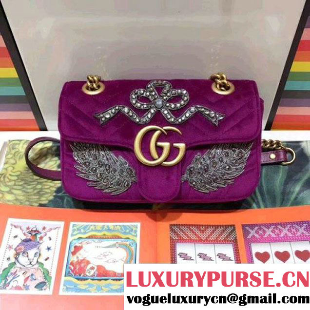 Gucci GG Marmont Embroidered Velvet Mini Bag 446744 Fuchsia 2017 (SPM-7092808 )