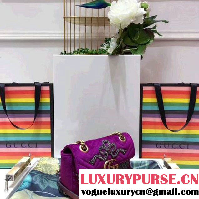 Gucci GG Marmont Embroidered Velvet Mini Bag 446744 Fuchsia 2017 (SPM-7092808 )
