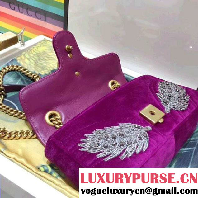 Gucci GG Marmont Embroidered Velvet Mini Bag 446744 Fuchsia 2017 (SPM-7092808 )