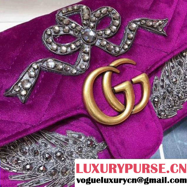 Gucci GG Marmont Embroidered Velvet Mini Bag 446744 Fuchsia 2017 (SPM-7092808 )
