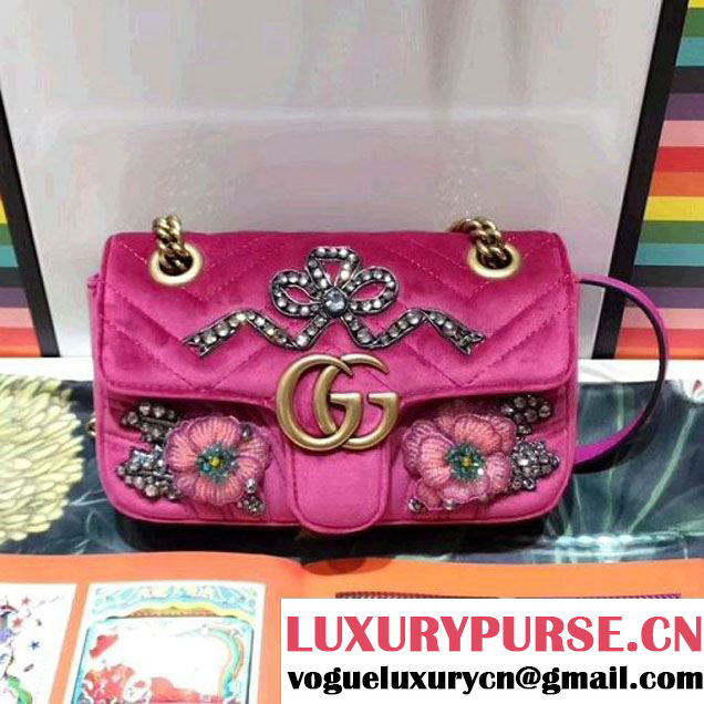 Gucci GG Marmont Embroidered Velvet Mini Bag 446744 Rosy 2017 (SPM-7092807 )