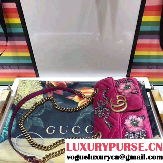 Gucci GG Marmont Embroidered Velvet Mini Bag 446744 Rosy 2017 (SPM-7092807 )