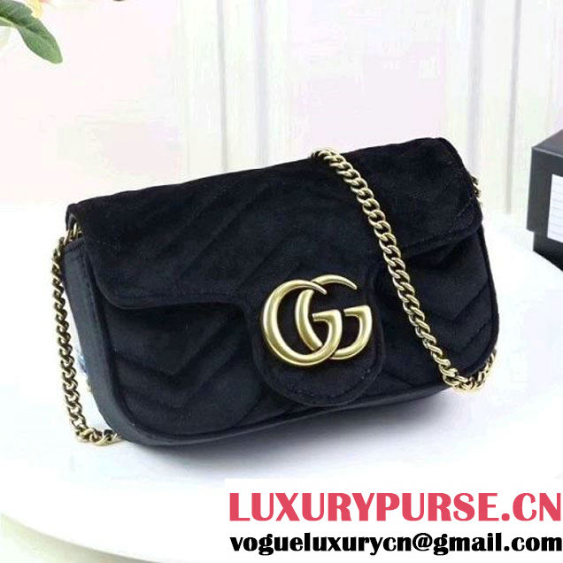 Gucci GG Marmont Velvet Matelassé Chevron Super Mini Chain Shoulder Bag 476433 Black 2017 (XYS-7092805 )