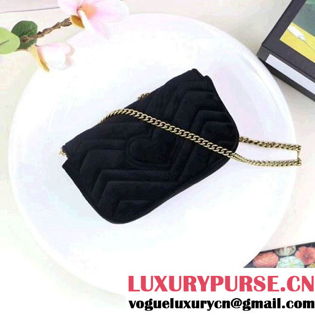 Gucci GG Marmont Velvet Matelassé Chevron Super Mini Chain Shoulder Bag 476433 Black 2017 (XYS-7092805 )