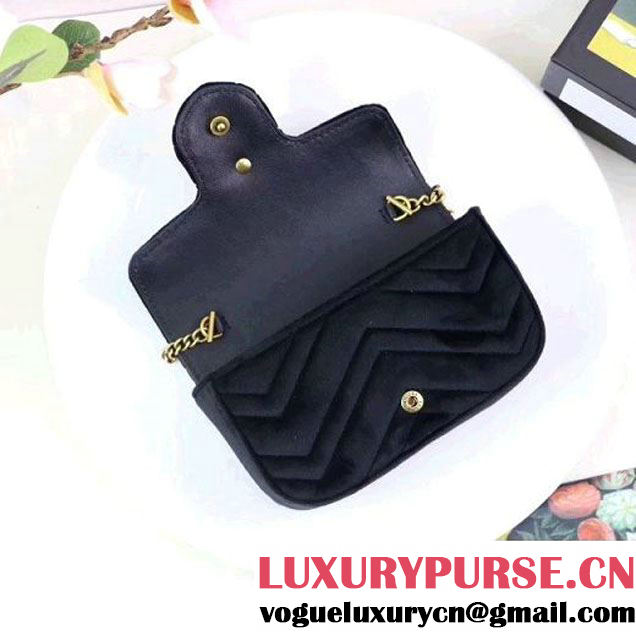 Gucci GG Marmont Velvet Matelassé Chevron Super Mini Chain Shoulder Bag 476433 Black 2017 (XYS-7092805 )