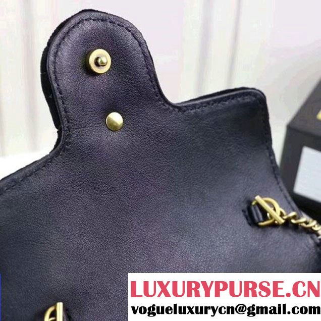 Gucci GG Marmont Velvet Matelassé Chevron Super Mini Chain Shoulder Bag 476433 Black 2017 (XYS-7092805 )