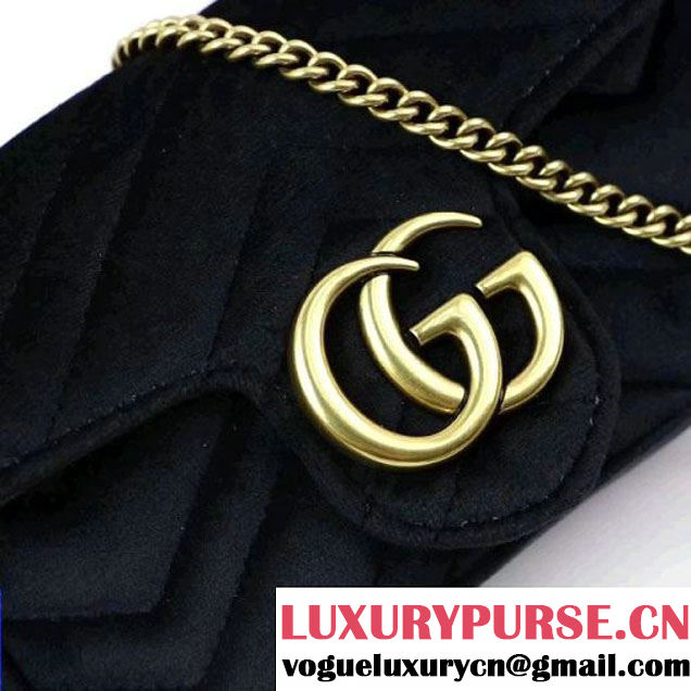 Gucci GG Marmont Velvet Matelassé Chevron Super Mini Chain Shoulder Bag 476433 Black 2017 (XYS-7092805 )