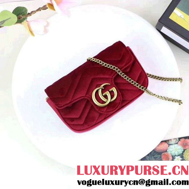 Gucci GG Marmont Velvet Matelassé Chevron Super Mini Chain Shoulder Bag 476433 Red 2017 (XYS-7092804 )