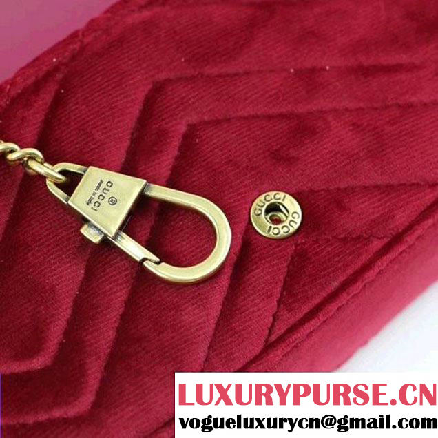 Gucci GG Marmont Velvet Matelassé Chevron Super Mini Chain Shoulder Bag 476433 Red 2017 (XYS-7092804 )