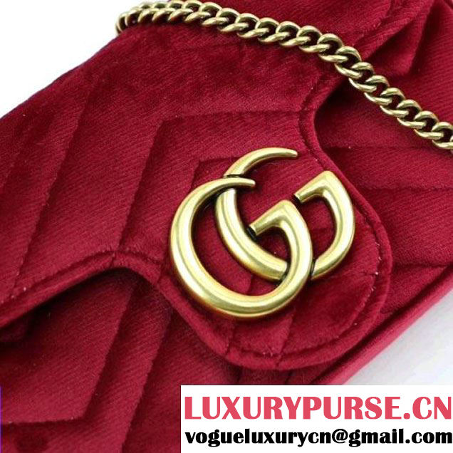 Gucci GG Marmont Velvet Matelassé Chevron Super Mini Chain Shoulder Bag 476433 Red 2017 (XYS-7092804 )
