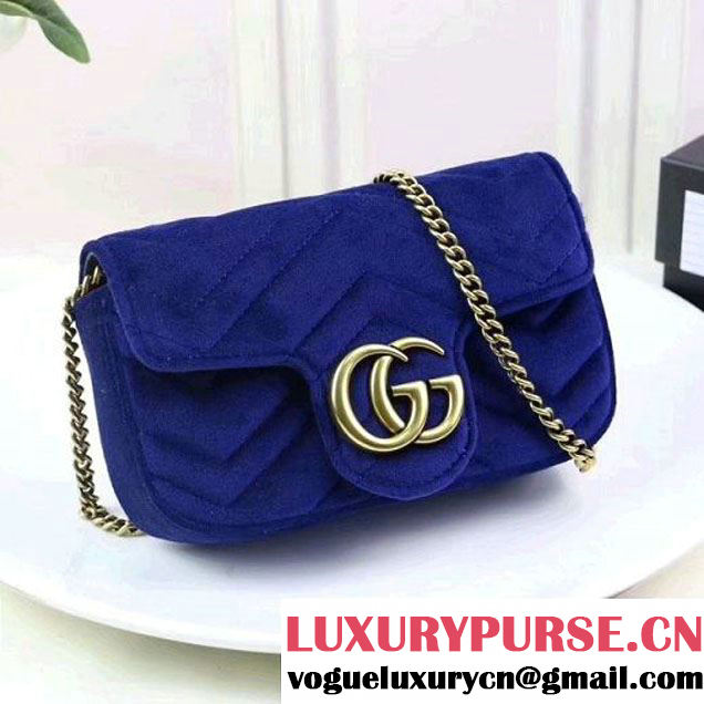 Gucci GG Marmont Velvet Matelassé Chevron Super Mini Chain Shoulder Bag 476433 Royal Blue 2017 (XYS-7092803 )