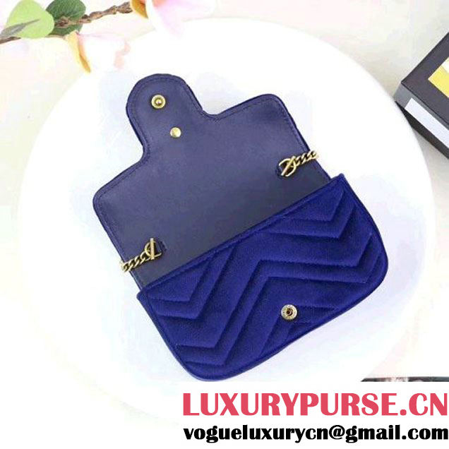 Gucci GG Marmont Velvet Matelassé Chevron Super Mini Chain Shoulder Bag 476433 Royal Blue 2017 (XYS-7092803 )