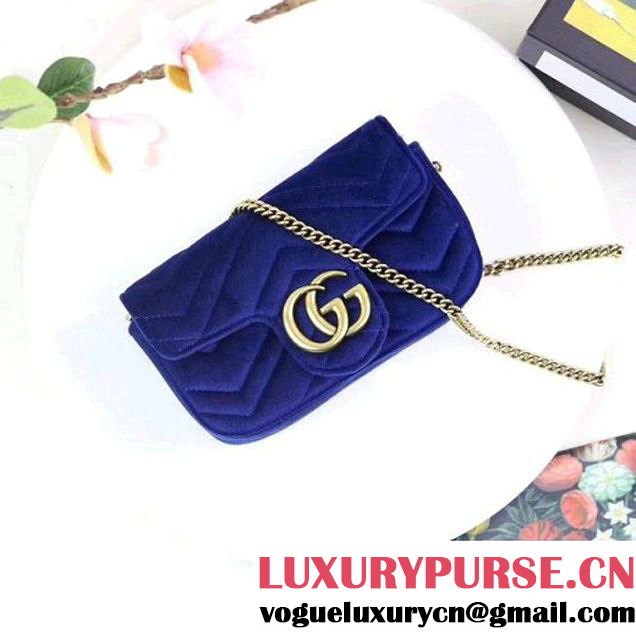 Gucci GG Marmont Velvet Matelassé Chevron Super Mini Chain Shoulder Bag 476433 Royal Blue 2017 (XYS-7092803 )