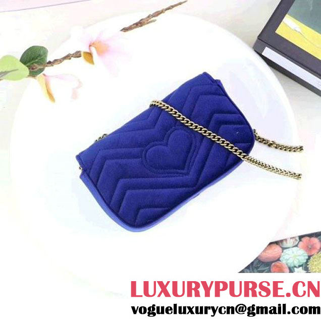 Gucci GG Marmont Velvet Matelassé Chevron Super Mini Chain Shoulder Bag 476433 Royal Blue 2017 (XYS-7092803 )