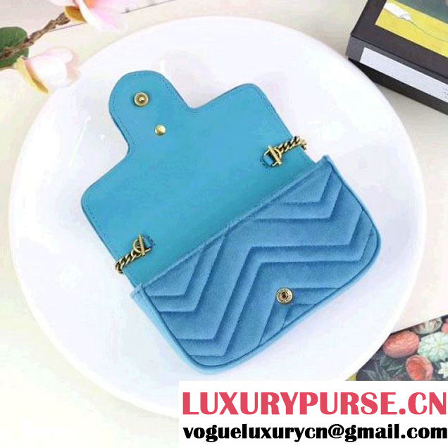 Gucci GG Marmont Velvet Matelassé Chevron Super Mini Chain Shoulder Bag 476433 Blue 2017 (XYS-7092802 )