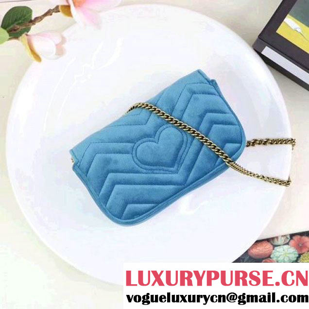 Gucci GG Marmont Velvet Matelassé Chevron Super Mini Chain Shoulder Bag 476433 Blue 2017 (XYS-7092802 )