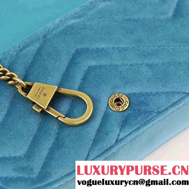 Gucci GG Marmont Velvet Matelassé Chevron Super Mini Chain Shoulder Bag 476433 Blue 2017 (XYS-7092802 )