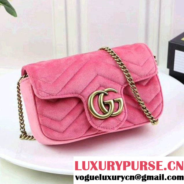 Gucci GG Marmont Velvet Matelassé Chevron Super Mini Chain Shoulder Bag 476433 Pink 2017 (XYS-7092801 )