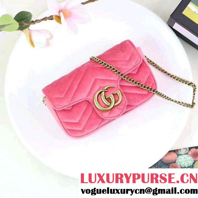 Gucci GG Marmont Velvet Matelassé Chevron Super Mini Chain Shoulder Bag 476433 Pink 2017 (XYS-7092801 )