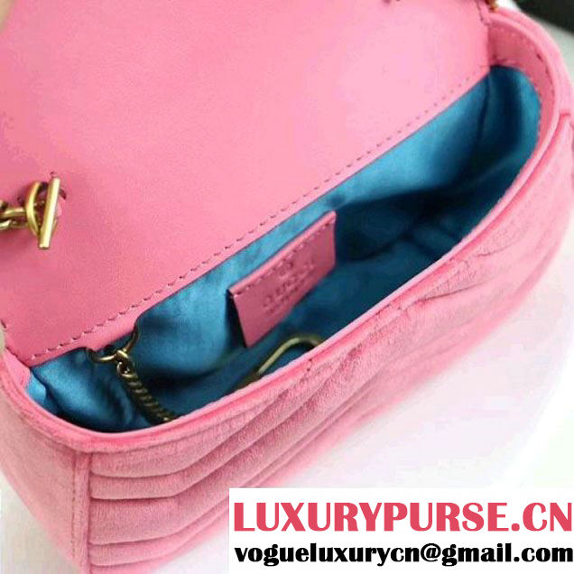 Gucci GG Marmont Velvet Matelassé Chevron Super Mini Chain Shoulder Bag 476433 Pink 2017 (XYS-7092801 )