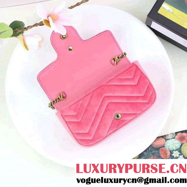 Gucci GG Marmont Velvet Matelassé Chevron Super Mini Chain Shoulder Bag 476433 Pink 2017 (XYS-7092801 )