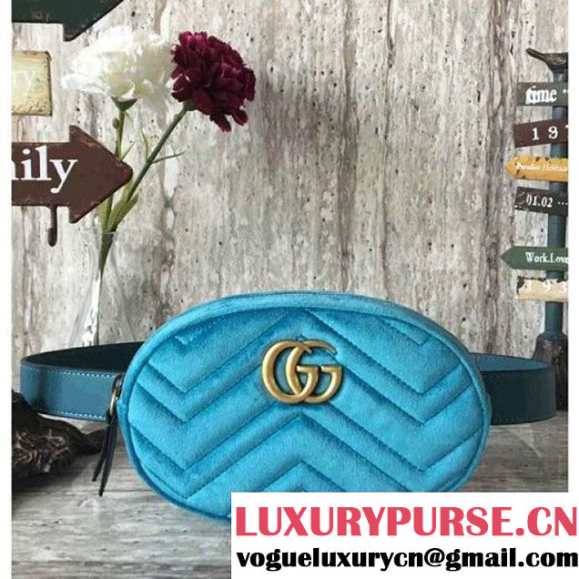 Gucci 476434 Marmont Matelassé Velvet Belt Bag Blue 2017 (SLP-7091513 )